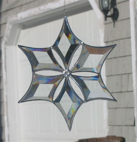 Stained Glass Snowflake Suncatcher 3d Beveled Glass Hanging