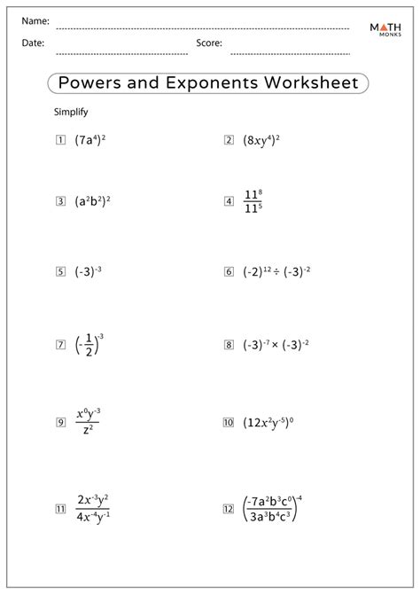 Powers And Exponents Worksheet With Answers
