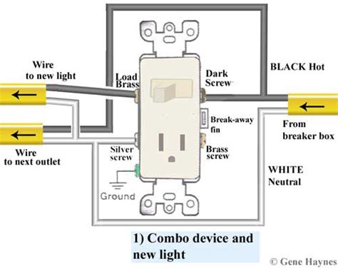 The black hot connection is broken to turn the light on/off, the white neutral this is a diagram of what you're automated hardwired light switch should generally look like when you are done. How to wire combination switch outlet