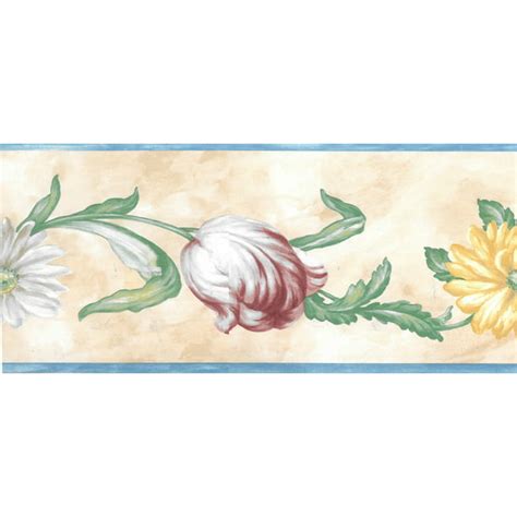 Prepasted Wallpaper Border Floral Blue Trim Pink Yellow Green