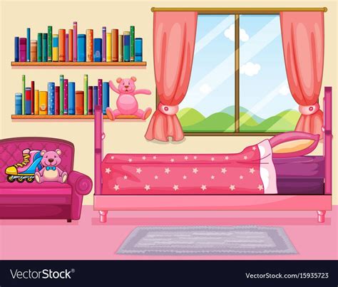 Bedroom Scene With Pink Bed Illustration Download A Free Preview Or