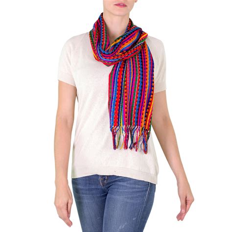 Unicef Market Guatemalan Hand Woven Cotton Scarf In Primary Colors