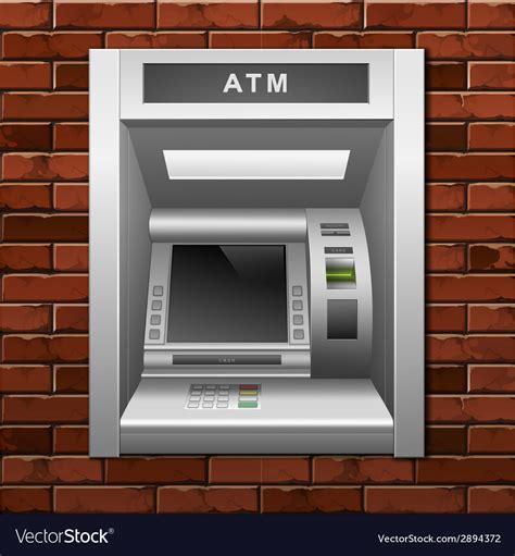 Bank atms are designed to accommodate your most common banking. Atm bank cash machine on a brick wall background Vector Image