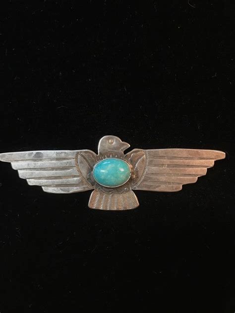 Navajo Sterling Silver Turquoise Fred Harvey Style Thunderbird Brooch