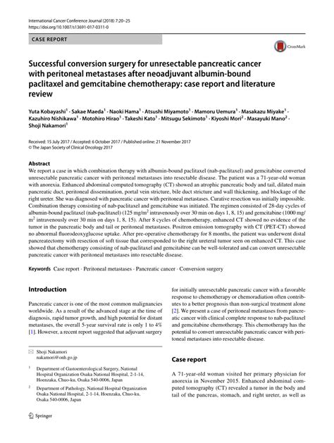 Pdf Successful Conversion Surgery For Unresectable Pancreatic Cancer