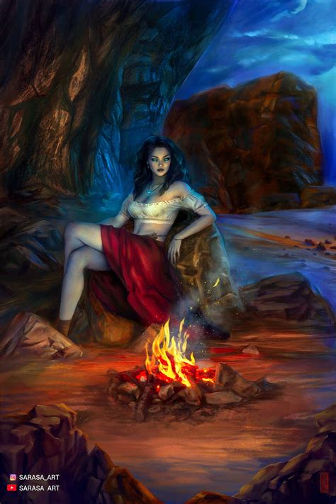X Px K Free Download Artstation Artwork Fireplace Legs Crossed Fantasy Girl
