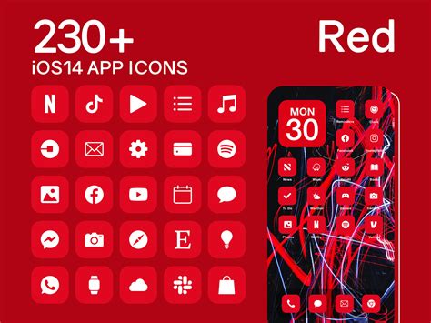 Ios Red App Icons 230 Bright Red Minimal Ios 14 Modern Icon Etsy