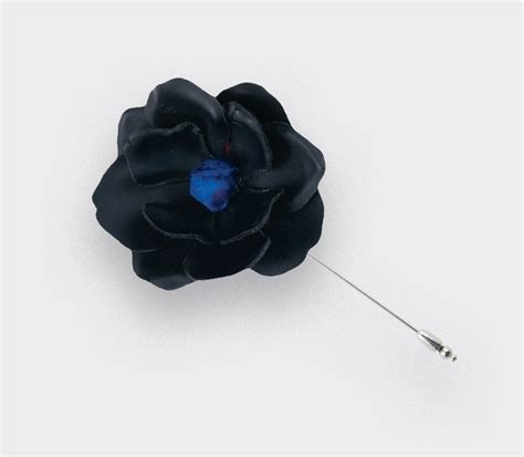 Black Leather Flower Lapel Pin Cinabre Paris