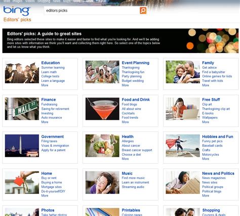 Bing Editors Picks Highlights Great Websites