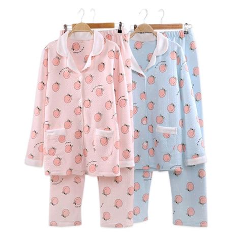 Kawaii Juicy Peach Pajamas Sets Women Winter Quilted Cotton Scuba