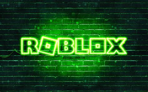 Download Wallpapers Roblox Green Logo 4k Green Brickwall Roblox Logo