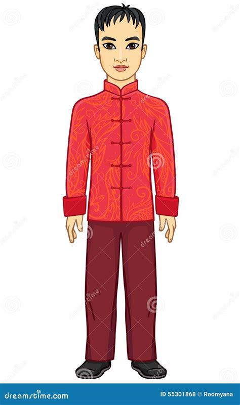 Portrait Of The Animation Chinese Man In Traditional Clothes Stock