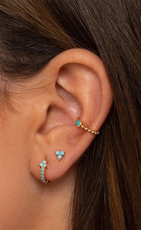 Tiny Turquoise Stud Earrings Second Hole Earrings Gold Etsy