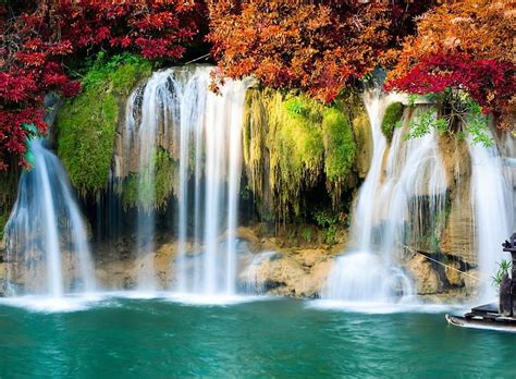 Autumn Waterfall Forest Fall Leaves Colors River Cascade Season