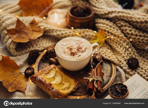 Autumn Cozy Fall Background Hot Coffee Cup Decorations