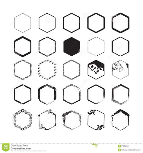 Download Black Hexagon Border Emblems Set On White Background Stock ...