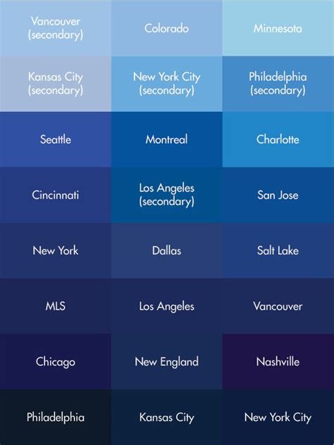 All Of The Different Shades Of Blue Used In Mls Mls Shades Of Dark