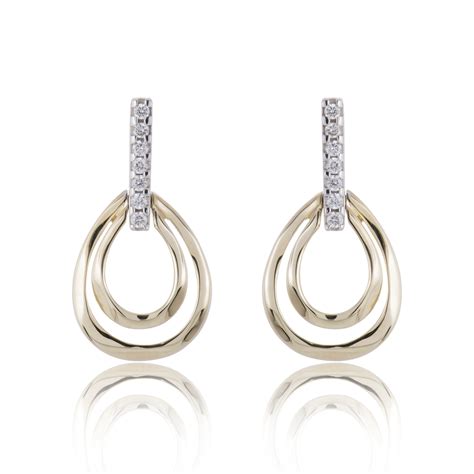 9ct White Gold Diamond Pear Drop Earrings 006ct