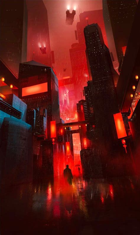 Red Cyberpunk Futuristic City Cyberpunk City Cyber City