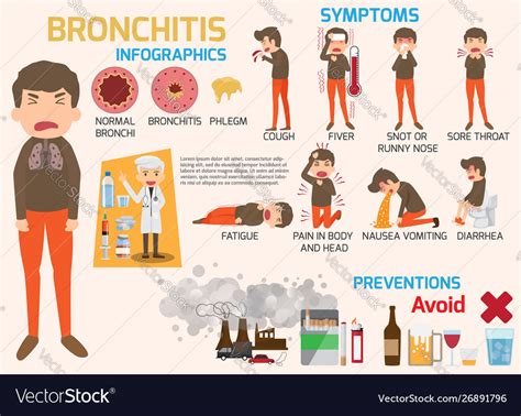 Bronchitis Disease Symptoms And Treatment Vector Image