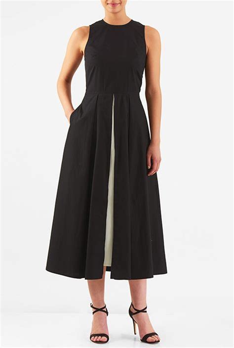 colorblock inset front cotton poplin dress eshakti pleated skirt dress bodice dress maxi