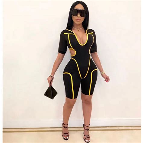 Black Bodycon Jumpsuit Romper Women Elegant Overalls Playsuit Festival Club Outfits Sexy Short