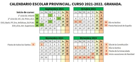 Calendario Escolar Para El Curso Escolar 2021 22 Granada