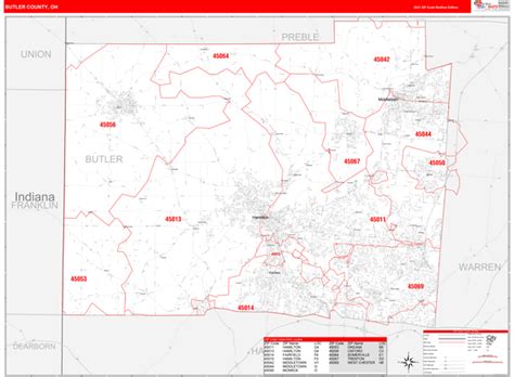 Butler County Oh Zip Code Wall Map Red Line Style By Marketmaps Mapsales