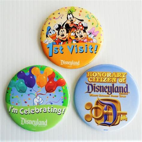 Disneyland 3 Buttons Honorary Citizen 1st Visit Celebrating