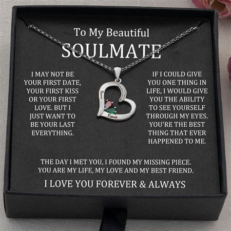 To My Soulmate Custom Heart Necklace With 2 Names And Birthstones For Valentines Day Rosefeels