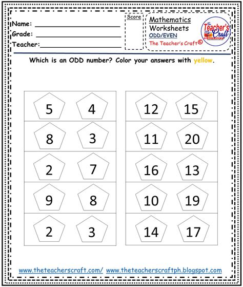 Recognising Odd And Even Numbers Worksheets