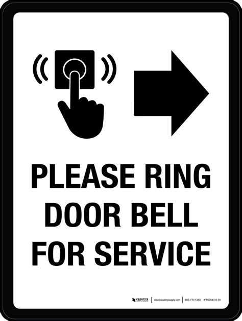 Please Ring Door Bell For Service Arrow Right Portrait Wall Sign