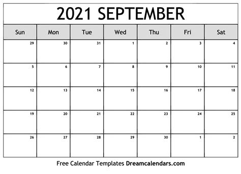 2021 September Calendar Free