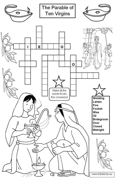 The Ten Virgins Crossword Parables Of Jesus Bible Lessons For Kids