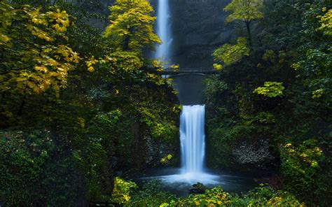 Multnomah Falls Columbia River Gorge Evening Waterfall Mountains