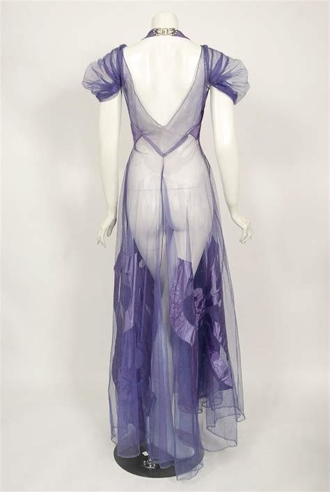 Vintage 1930s Lilac Purple Sheer Net Tulle Silk Appliqué Bows Puff