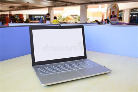 Laptop With Blank Screen On Table Stock Image Image Of Blank