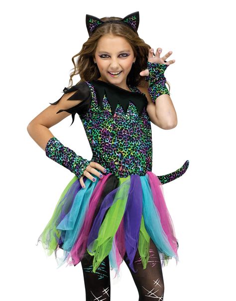 Child Kids Girls Black Kitten Suit Tutu Wild Rainbow Cat Halloween