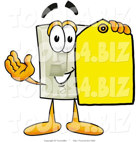 Illustration Of A Cartoon Light Switch Mascot Holding A Yellow Sales