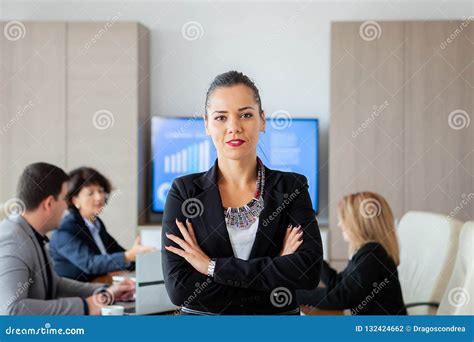 Happy Beautiful Bussines Woman In Conference Room Stock Photo Image