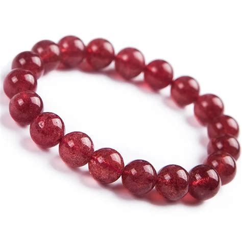 Red Natural Strawberry Quartz Gemstone Crystal Round Bead Stretch Bracelet Women Fashion Mm