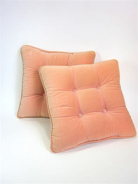 Vintage Pair Of Tufted Velvet Peach Pillows Etsy Peach Pillow