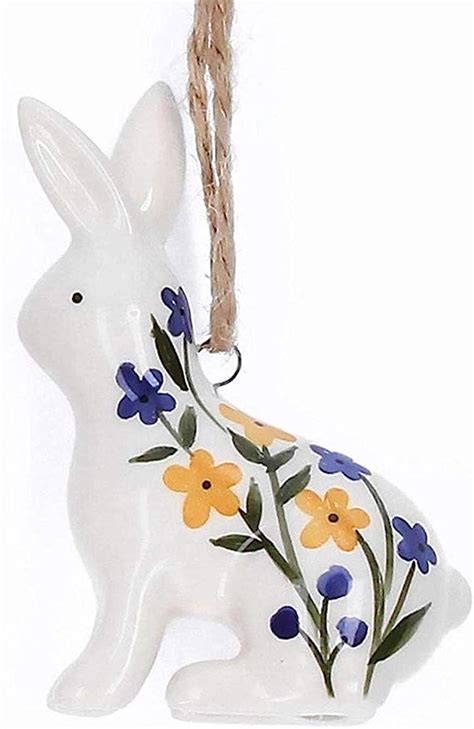Gisela Graham Country Folk Ceramic Bunny Easter Decoration
