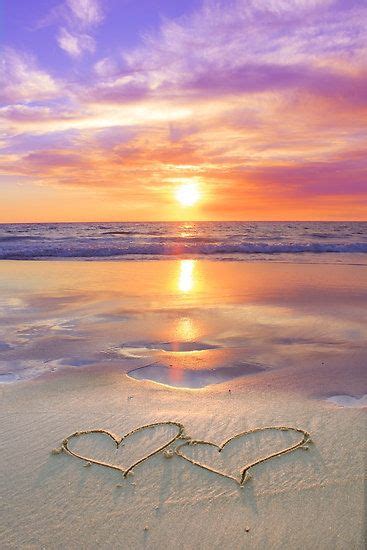 ♥♥ Love On The Beach At Sunset Two Heart Shapes On Beach With Sunset