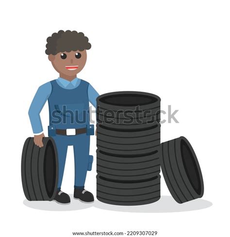 Mechanic African Stack Tires Design Character Stock Vector Royalty