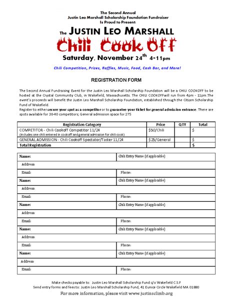 Chili Cook Off Registration Form Template Tutoreorg Master Of