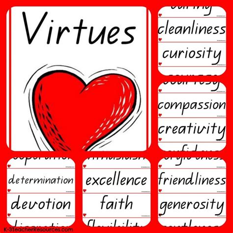 52 Virtues Character Education Cards Focus On One Or 2 Virtues Per