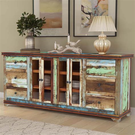 Tarlton Handmade Rustic Reclaimed Wood 6 Drawer Large Buffet Cabinet