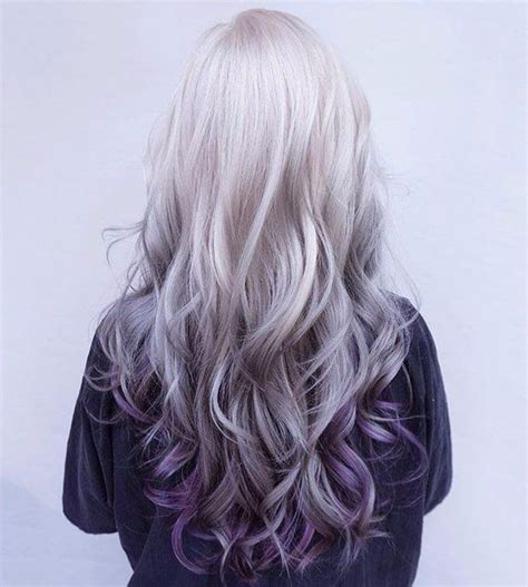 Click through for 34 lavender hair color ideas. Silver platinum white hair with purple lilac lavender tips ...