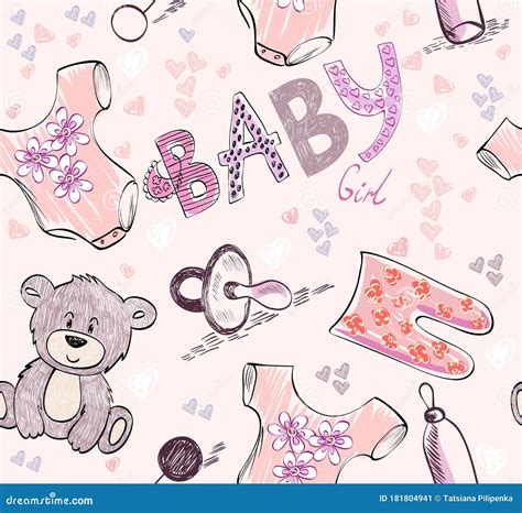 Babies Seamless Pattern Stock Vector Illustration Of Object 181804941